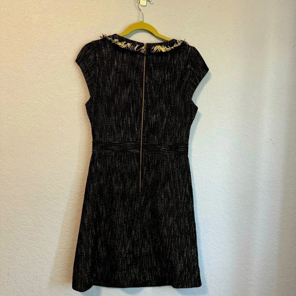 Nanette Lepore Black White Tweed Fringe Pockets Above the Knee Dress